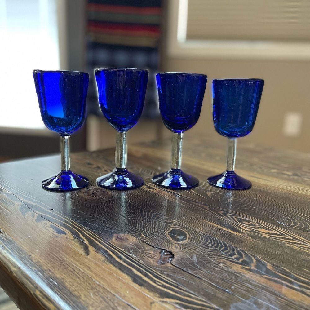 Cobalt Blue Glass Goblet Set of 4